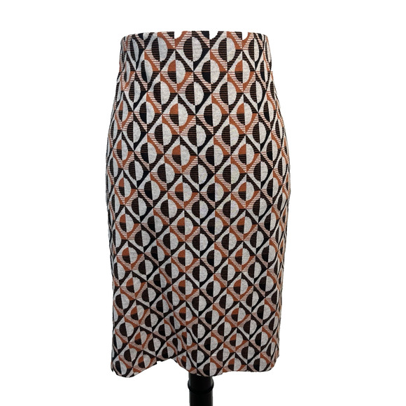 Nine West Skirt size 16 Brown orange Circles Straight Knee Stretch Sweater Knit - Picture 1 of 7